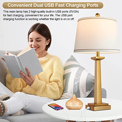 Gold 29-Inch Modern Table Lamps Set of 2 with USB Charging & 3-Color Temp