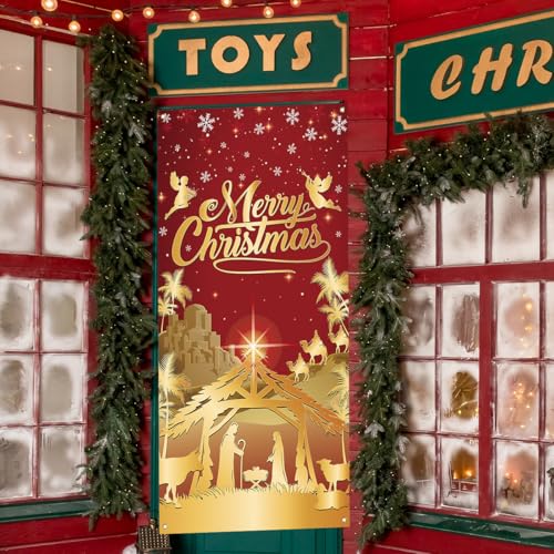 Christmas Nativity Door Cover 71x35 Inch Holiday Decorations for Home
