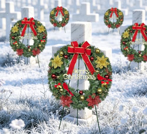 Artificial Bow Cemetery Wreaths - Christmas Grave Decor- Easel