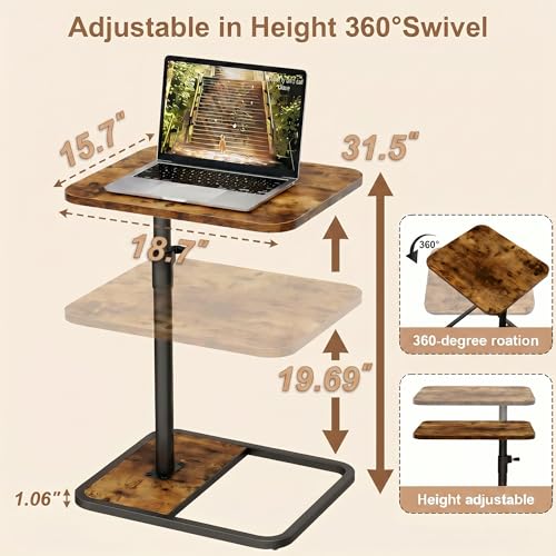 Large Adjustable Height TV Tray Tables Set of 2 - Brown Couch Side Tables