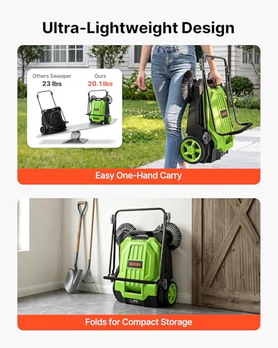 VEVOR Green Walk-Behind Hand Push Floor Sweeper, 25.6-Inch Width, Manual Non-Electric Yard Sweeper