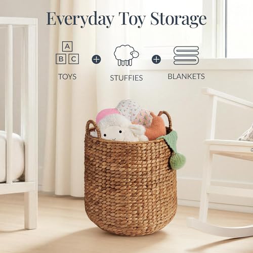Water Hyacinth Basket Set - 2-Piece Nesting Storage Bins with Handles, Chestnut