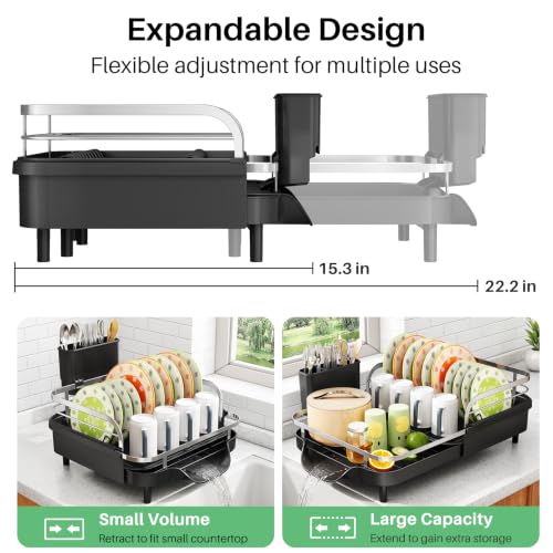 Expandable Dish Drying Rack for Kitchen Counter - Black - SAYZH