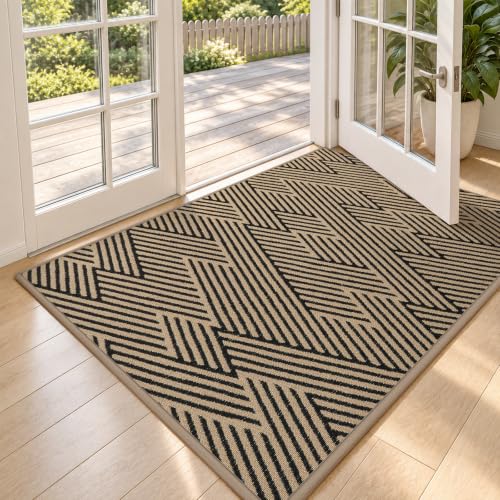 Brown Indoor Outdoor Front Door Mat 31x47 Inches Non-Slip Entry Rug - QiCaiJia