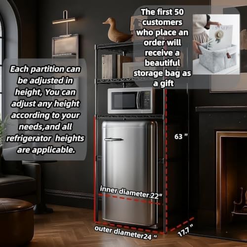 Black Dorm Mini Fridge Stand with Storage, 24 Inch Multi-Functional Kitchen Rack