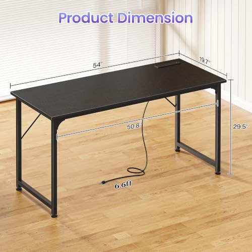 55 Inch Computer Desk with Built-in Power Outlets and USB-C - Black, Variant 55inch / Black