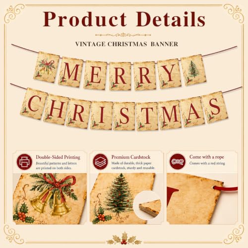 Actilize MERRY CHRISTMAS Banner with Christmas Tree and Bells - Christmas Vintage