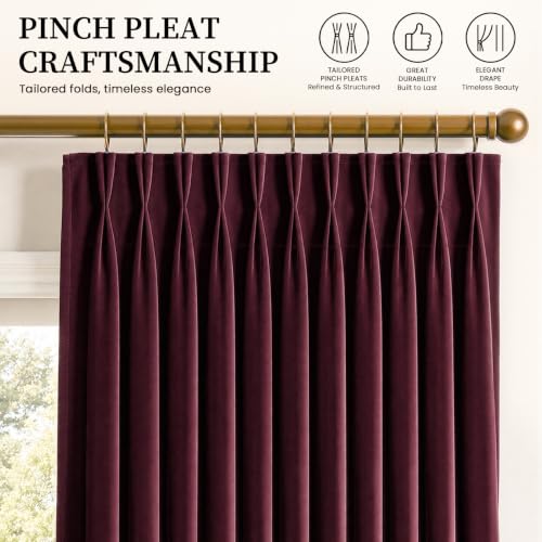 Ruby Velvet Curtain Set with Pinch Pleats - 4 Panels 40x84 Inch, Blackout, Elegant Home Decor