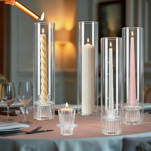 6 Pack Glass Hurricane Candle Holders 12" Open Ended Candlestick Tubes