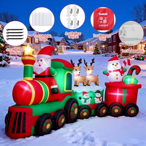 11 Ft Christmas Inflatable Train with Santa Reindeer Snowman Outdoor Decor LED Yard Display