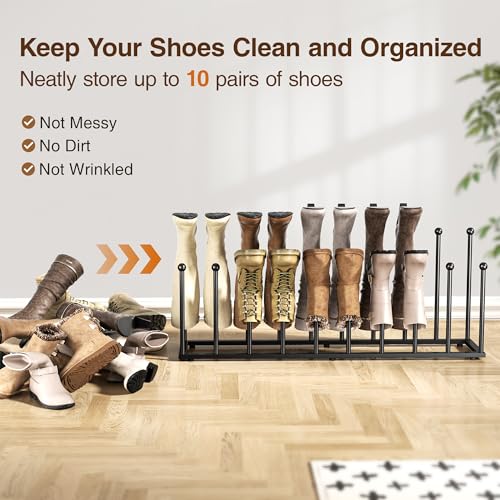Pickpiff Extra Large Freestanding Boot Rack for 10 Pairs - Black, Easy Assembly