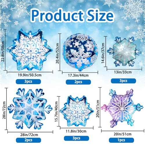 JOICEE 14pcs Snowflake Balloons Snowflake Frozen Balloons for Christmas Winter Wonderland Party Decorations,Snowflake Aluminum Foil Mylar Balloons for New Year Birthday Theme Party Supplies.