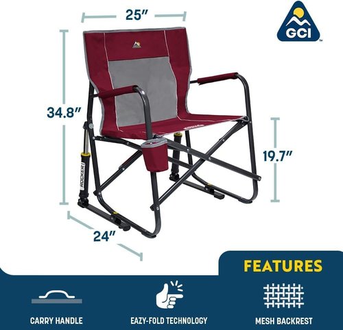 GCI Outdoor Freestyle Rocker Camping Chair - Portable Folding Rocking Chair with Durable Armrests & Drink Holder | Indigo Blue