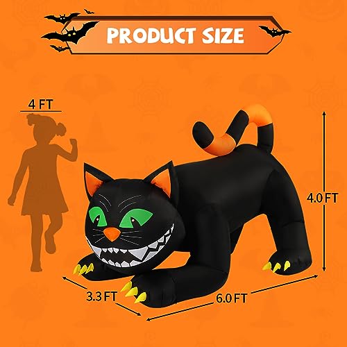 Black Cat Halloween Inflatable with Moving Head & LED Lights Outdoor Decor - 6 FT