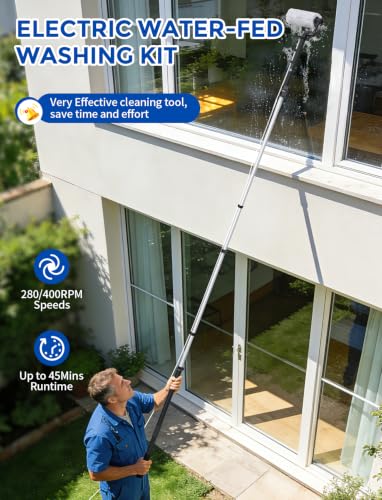 20.34ft Telescopic Water-Fed Washing Kit with Soap Dispenser - Solar Panel & Window Cleaning