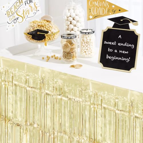 Timecity 2 Pack Champagne Foil Table Skirts 29.5x108 Inch Metallic Fringe Party Decor