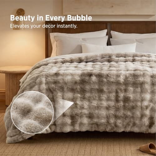 Bedsure Tie-dye Taupe Faux Fur Queen Blanket 90x90 Inches Cloud-Like Softness