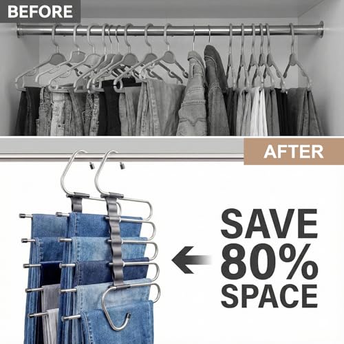 4 Pack Space Saving Jeans Hangers with Clips - Heavy Duty Stainless Steel for Closet, Black, Variation 4