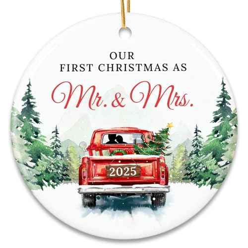 ZAGKOO First Christmas Married Ornament 2025 - Wedding Gifts for Couples 2025 - Mr and Mrs Gifts - Wedding Gift - Bridal Shower Gift for Married Newlywed Couples Bride Him Her - 1st Christmas Keepsake