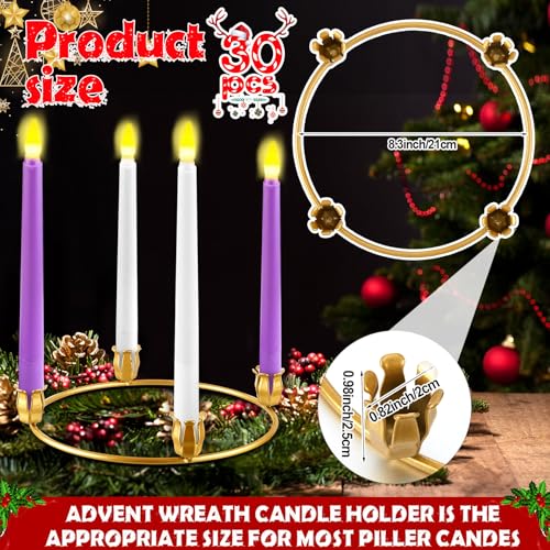 Thyle 30 Pcs Christmas Gold Metal Advent Wreath Rings Candle Holders - Variation 30