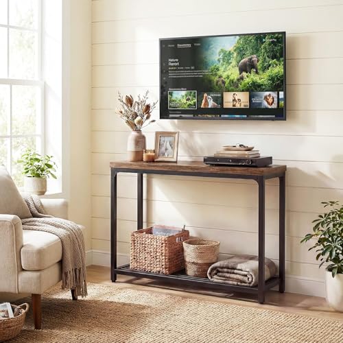32-Inch Industrial Console Table with 2-Tier Storage - Oak Grey