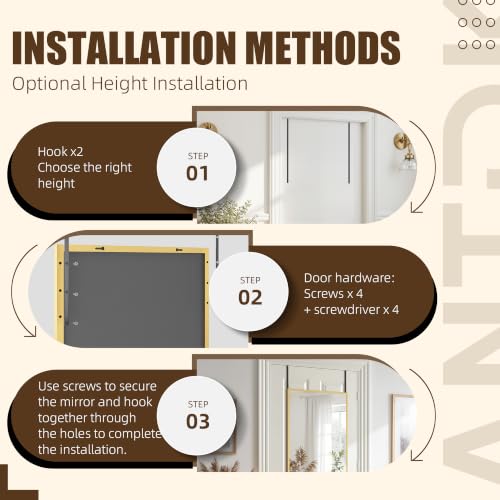 Antok Full Length Over The Door Mirror 58x21in Shatterproof Glass Wall Mount Gold Frame