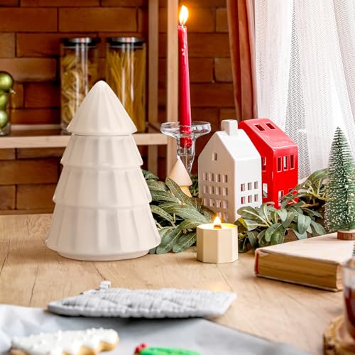 Ceramic Cookie Jar with Lid Neutral Christmas Tree 10 x 7 Inch