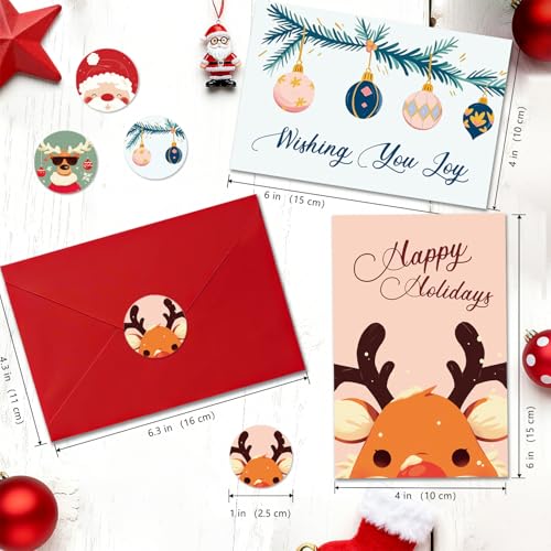 WENHUI 8-Design 24 Pack Christmas Greeting Cards with Envelopes & Stickers - 4x6 Inch Holiday Set for Kids & Family