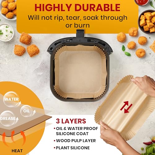 8-Inch Square Disposable Air Fryer Liners 500 Pcs - Unbleached, Non-Stick, BPA-Free