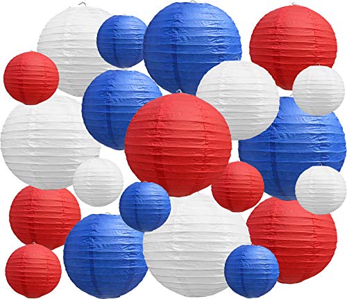 BEISHIDA Red Blue White Paper Lanterns 4/6/8/10/12 Inch Round Set (Color Trio)
