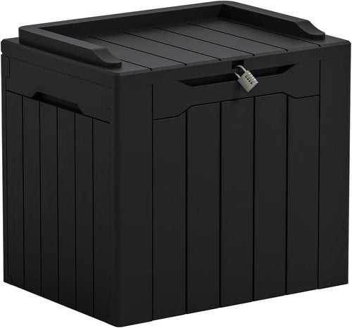 Greesum Outdoor Storage Box - 31 Gallon Waterproof & UV Resistant Container | Lockable, Dark Black