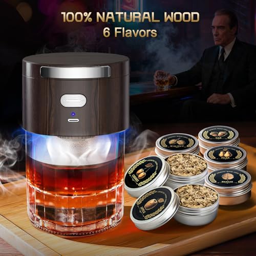 Aromara Brown Electric Whiskey Smoker Kit with 6 Flavor Wood Chips - Home Bar Gift Set