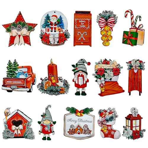 30 Pcs Christmas Wooden Gnome Hanging Ornaments£¬Vintage Gnome Wood Ornaments Set for Christmas Tree Decorations,Christmas Party Decors, Holiday Party Supplies(Christmas Tree Bell)