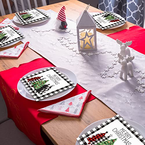 Tevxj 100 Pack Christmas Napkins Black White Buffalo Plaid Farmhouse Holiday Disposable Paper Napkins - Winter Party Table Decor
