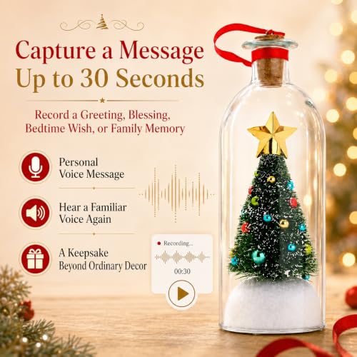 Recordable Christmas Message Bottle with Snowy Tree Ornament - Variation 2