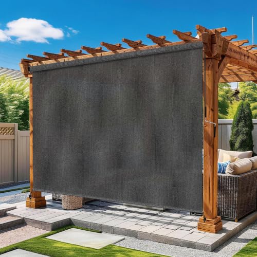 Solace Shade 8' x 8' Grey Outdoor Cordless Roller Shade Sunblock Privacy Screen