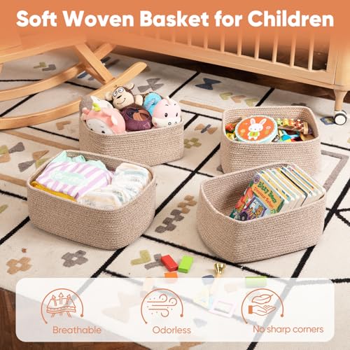 OIAHOMY Brown Woven Rope Storage Baskets 4-Pack for Shelves, Nursery, Living Room