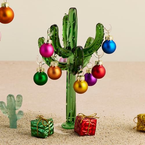 Red Carpet Studios 7" Mini Glass Cactus Tree with 9 Multicolor Ornaments - RCS Gifts