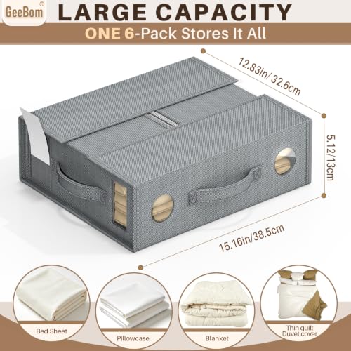 6 Pack Sheet Organizers with Clear Windows & Reinforced Handles - Durable Bed Storage Bins