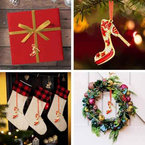 High Heel Shoe Christmas Ornaments Red Metal High Heel Ornaments for Christmas Tree Rhinestones Shoe Hanging Christmas Decorations Funny Christmas Ornaments for Women Girl Mom Sisters
