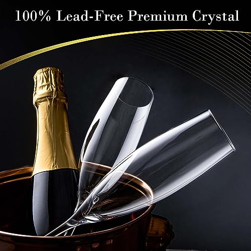 JBHO Set of 4 Hand Blown Champagne Flutes - Elegant Lead-Free Crystal Glasses for Weddings & Celebrations