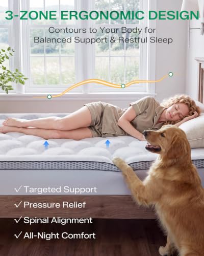 Qocismile White Full Size 4-Inch Dual Layer Memory Foam Mattress Topper