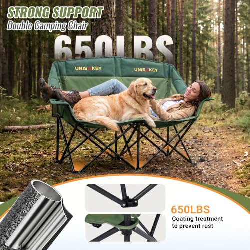 Unisakey Double Camping Chair - Oversized Loveseat Green 650LBS Capacity