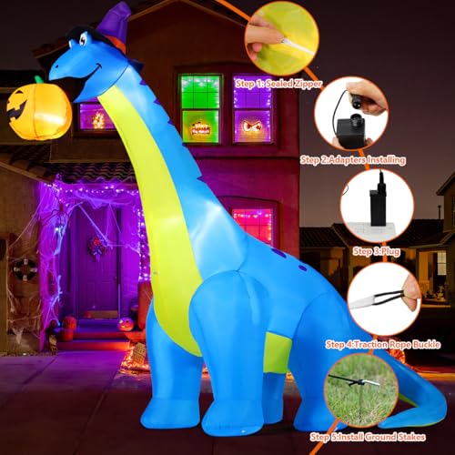 COMIN 10FT Halloween Inflatable Dinosaur Pumpkin Shake Head Decor - Outdoor Yard