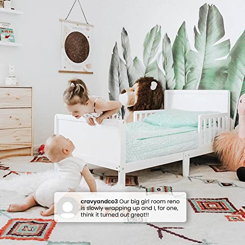 Delta Children Grey Toddler Bed - Safe, Sturdy Wood Frame with Guardrails