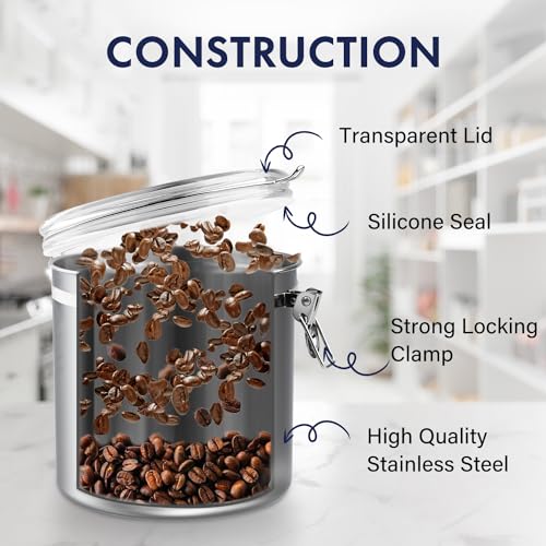 ENLOY Large 165oz Stainless Steel Airtight Food Storage Canister with Clear Lid