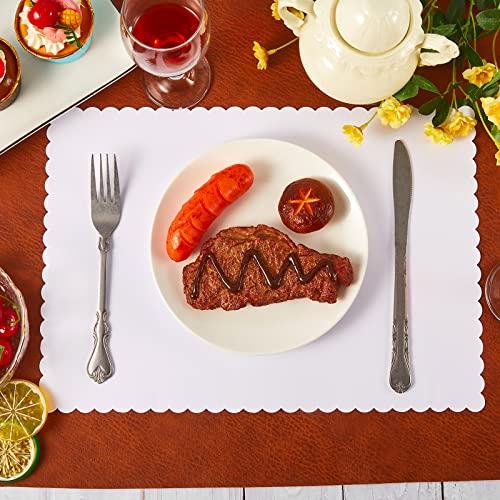 Sabary White Disposable Paper Place Mats Bulk 500 Pcs, Elegant Scalloped Edges