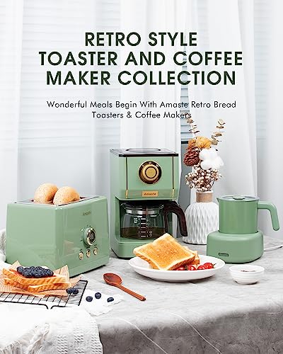 Amaste 2-Slice Retro Toaster with LED Display, Matcha Green, Extra Wide Slots