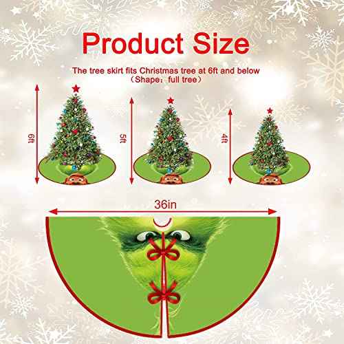 Christmas Tree Skirt Christmas Decorations - 36 Inch Green Soft Xmas Tree Mat for Winter New Year Holiday Party Ornaments