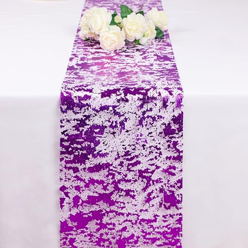 Snowkingdom Purple Glitter Metallic Foil Sequin Mesh Table Runner 49FT